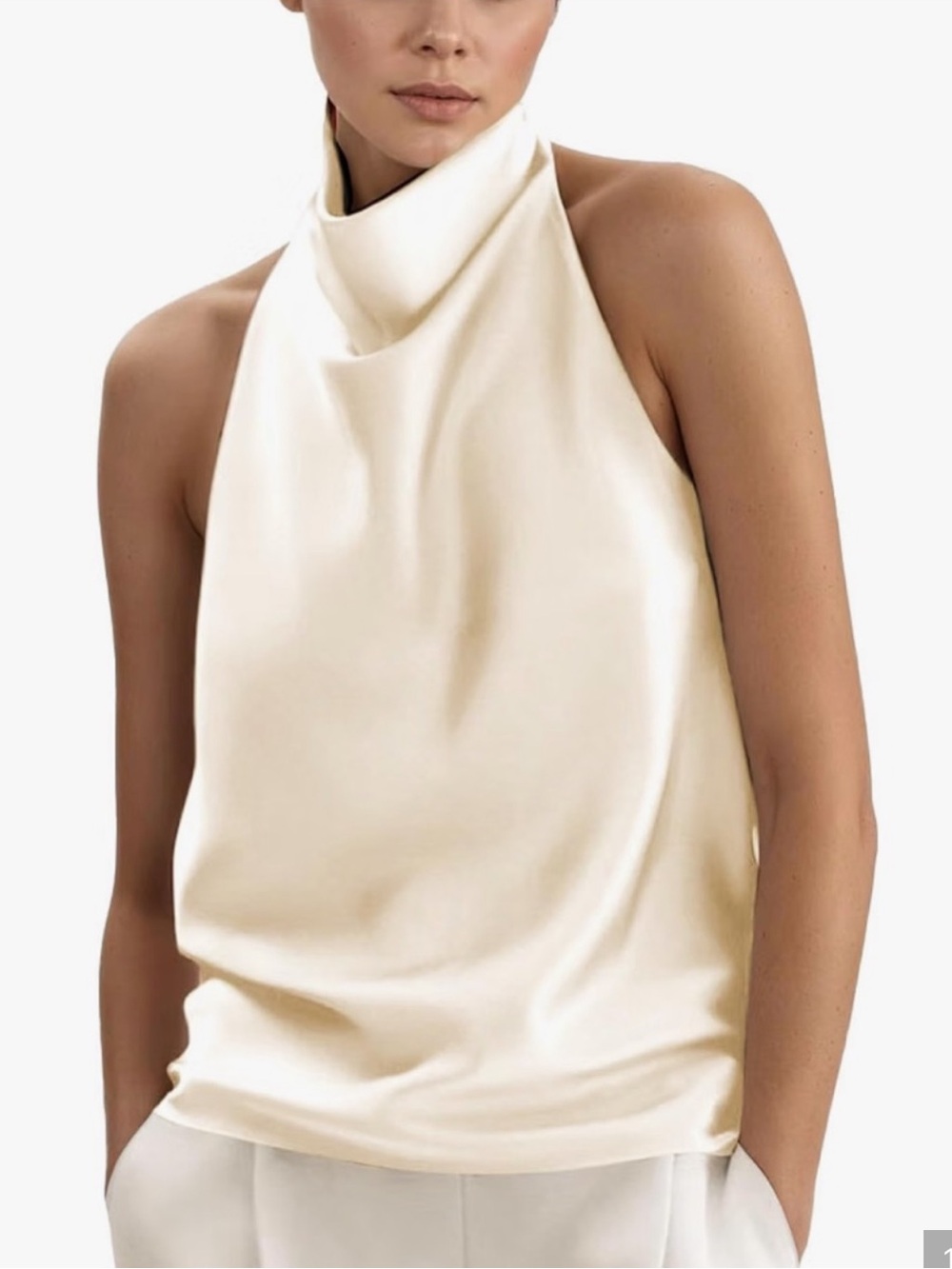 Amazon Cream Silk Satin Halter Cami Top